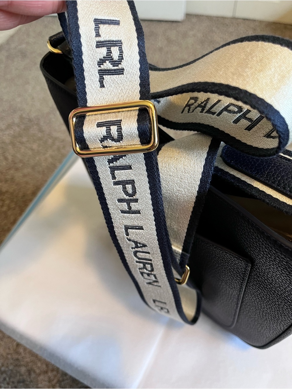 NWOT Lauren Ralph Lauren Pebble Leather Crossbody Bag Navy Gold Hardware - Picture 8 of 14